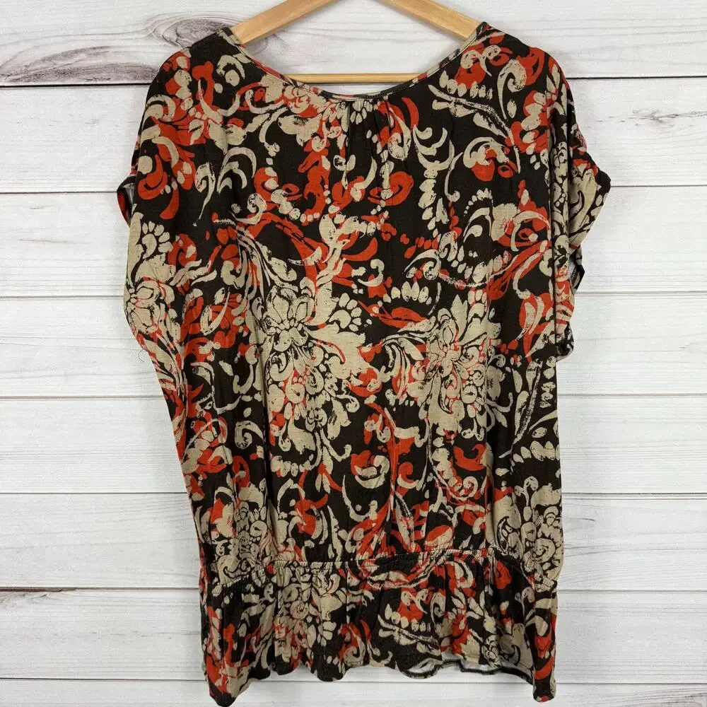 Women's 212 Brown Orange Floral Design All Over Print Blouse Size‎ XL